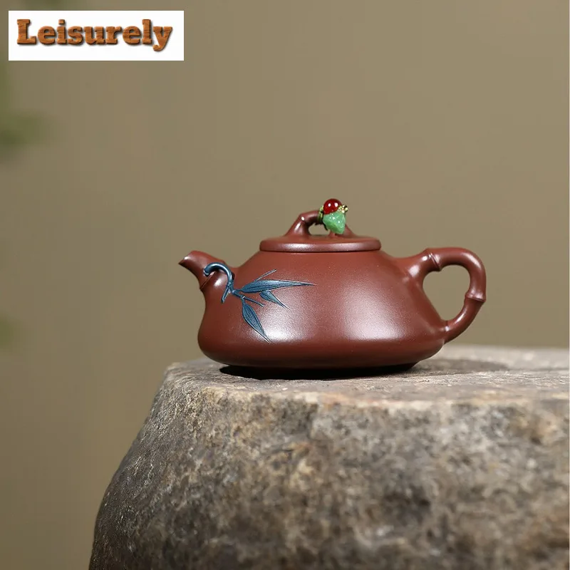 230ml Yixing Purple Clay Teapot Handmade Bamboo Shadow Stone Scoop Pot Raw Ore Di Chao Qing Mud Tea Soaking Kettle Infuser Zisha