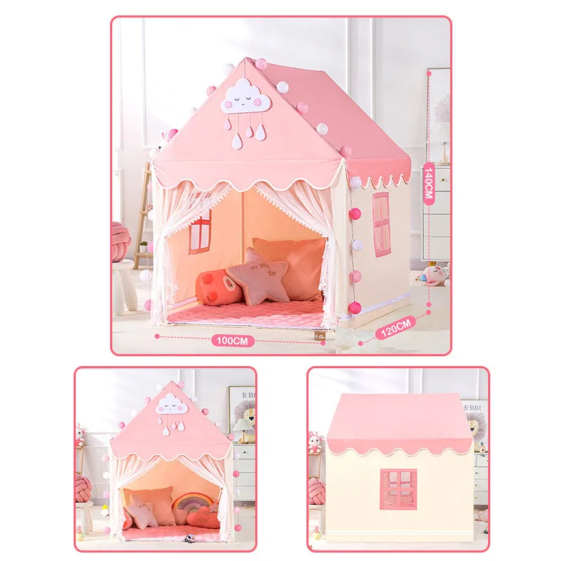 Large 1.35M Children Toy Tent Folding Kids Tent Tipi Baby Play House Toys Girls Pink Princess Castle Child Room Decor Gift
