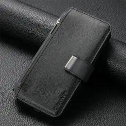 Magsafe - Compatible Zipper Leather Wallet Case with 6 Card Slots and Removable Flip Cover for Xiaomi 11i (Black)