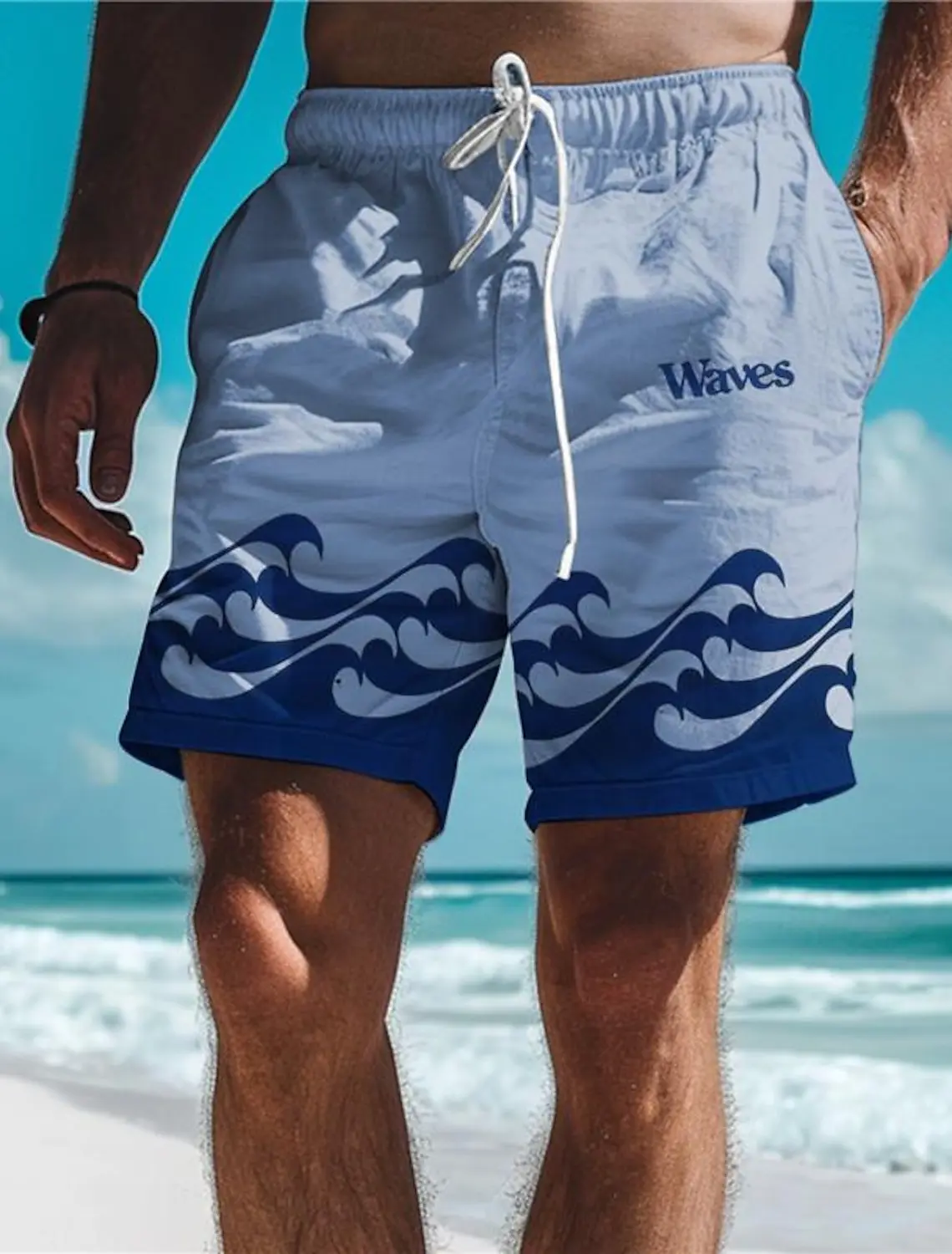 Waves Men's 3D Printed Board Shorts Swim Trunks Elastic Waist Drawstring Summer  New Hawaiian Beach Style Letter Design 2