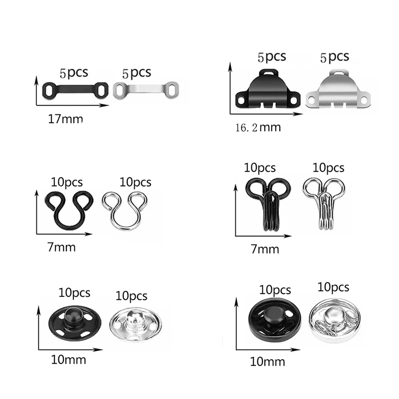 Sewing Hooks And Eyes Set,sew-on Snap Buttons, Diy Clothing Buttons,3  Styles Hook And Eye Closures Sewing Snaps Kit -z