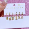 MIGGA 6pcs Mixed Cartoon Dangle Earrings Set Gold Color Cubic Zircon Crystal Huggie Earrings for Women 1