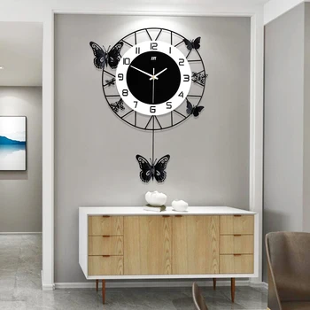 20inch Large Round Butterfly Wall-mounted Clock Creative Iron Craft  Modern Metal Quartz Clock Home Living Room Decor 2