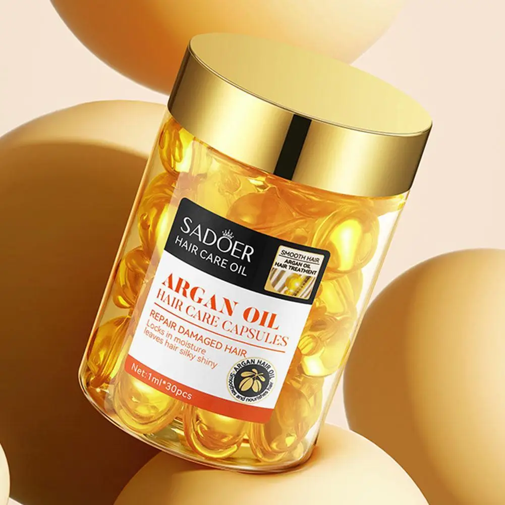 Argan Oil Hair Care Capsules Lock Im Moisture Serum For Damaged Frizzy Hair Hydrating Frizz Ease Silky Shiny Essence 30pcs hair vitamin capsule hair treatment oil hair treatment