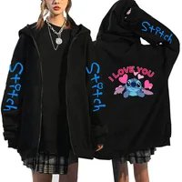 Sweat-shirt à capuche zippé en polaire pour femme, style punk, motif Disney Lilo & Stitch, vêtements emo d'automne 4
