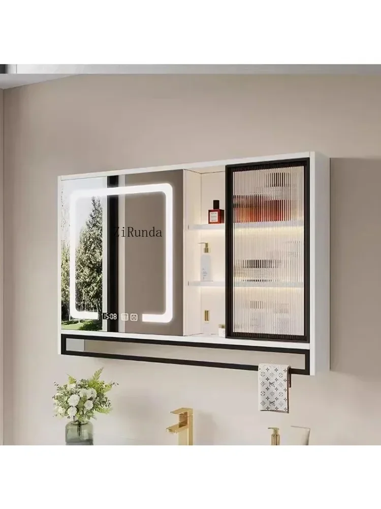 Nordic Smart Bathroom Mirror Cabinet Wall-mounted Solid Wood Fog Storage Mirror Cabinet Fashion Furniture Mueble Lavadora