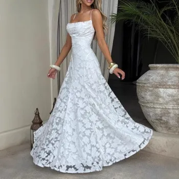 Giyu Sexy Evening Party Dresses Women 2025 Summer Beach Backless Bandage Maxi Long Dress Big Swing Jacquard Holiday Wedding Robe 1