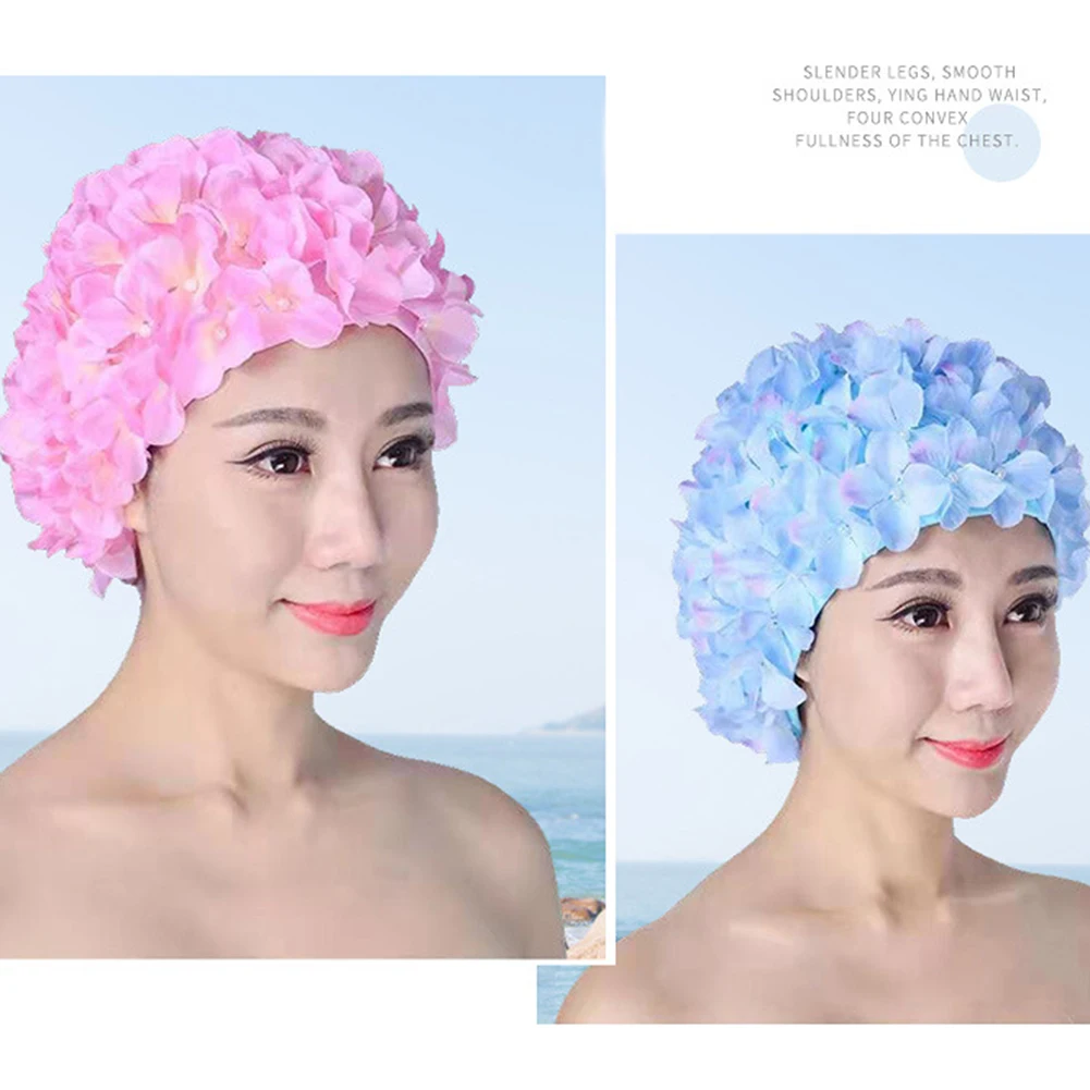 3D Flower Swimming Cap Breathable Bathing Cap Soft Long Hair Water Sports Hat Ear Protection Comfortable Pool Accesories