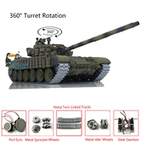 Henglong Soviet T72 RC Tank 1:167.0 3939 360° Turret Red Eyes Armor Remote Controled Vehicles TH20572 1