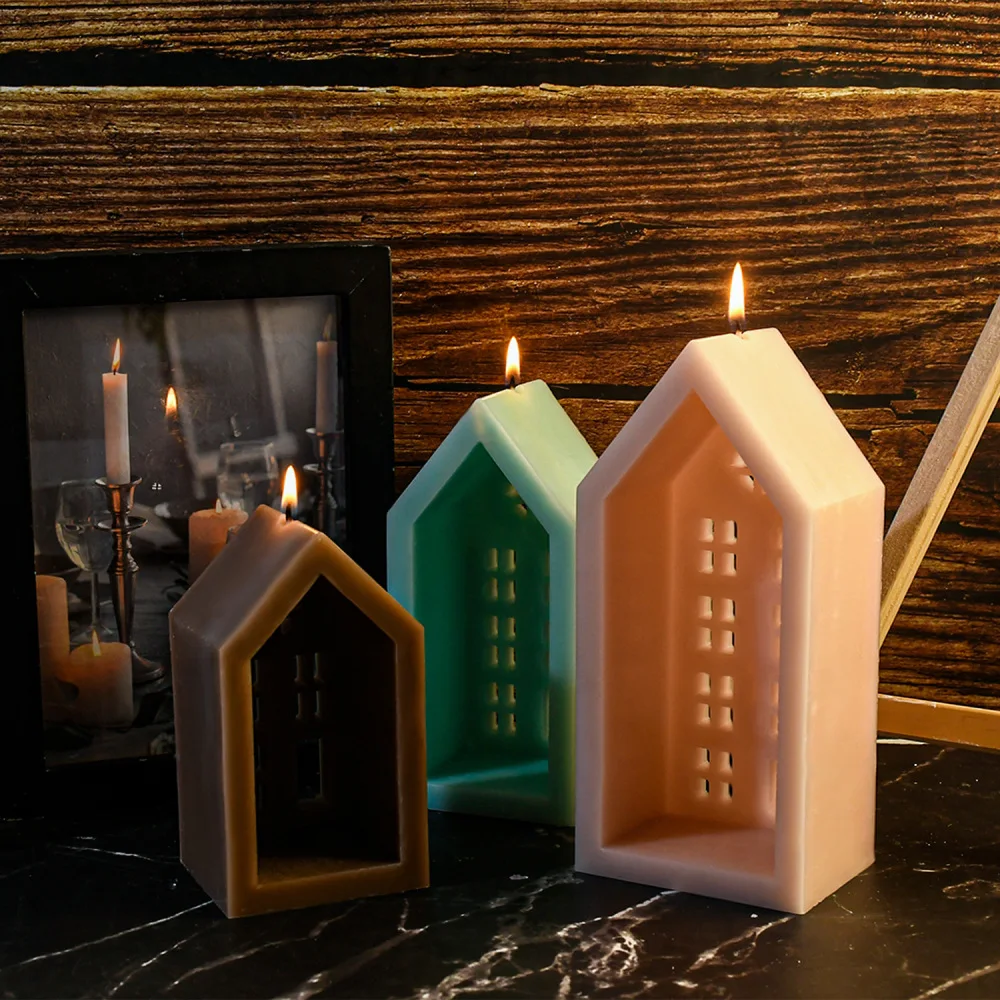 House Candle Silicone Mold DIY Simulation Villa Art Candle Making Tool Epoxy Resin Plastic Molds Set Christmas Decoration Gift