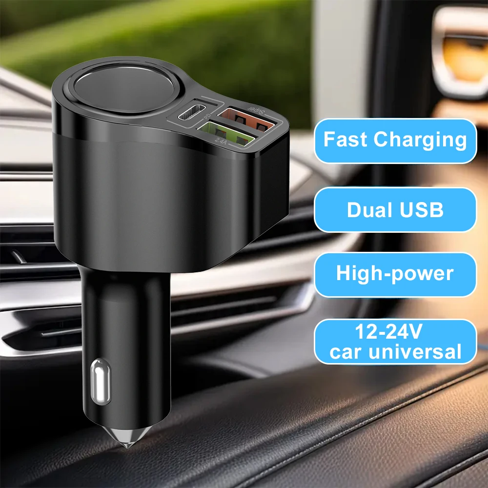 4 Ports Car Charger 200 2.4A Dual USB 36W PD Quick Charge Car phone Charger Cigarette Lighter Fast Power Adapter