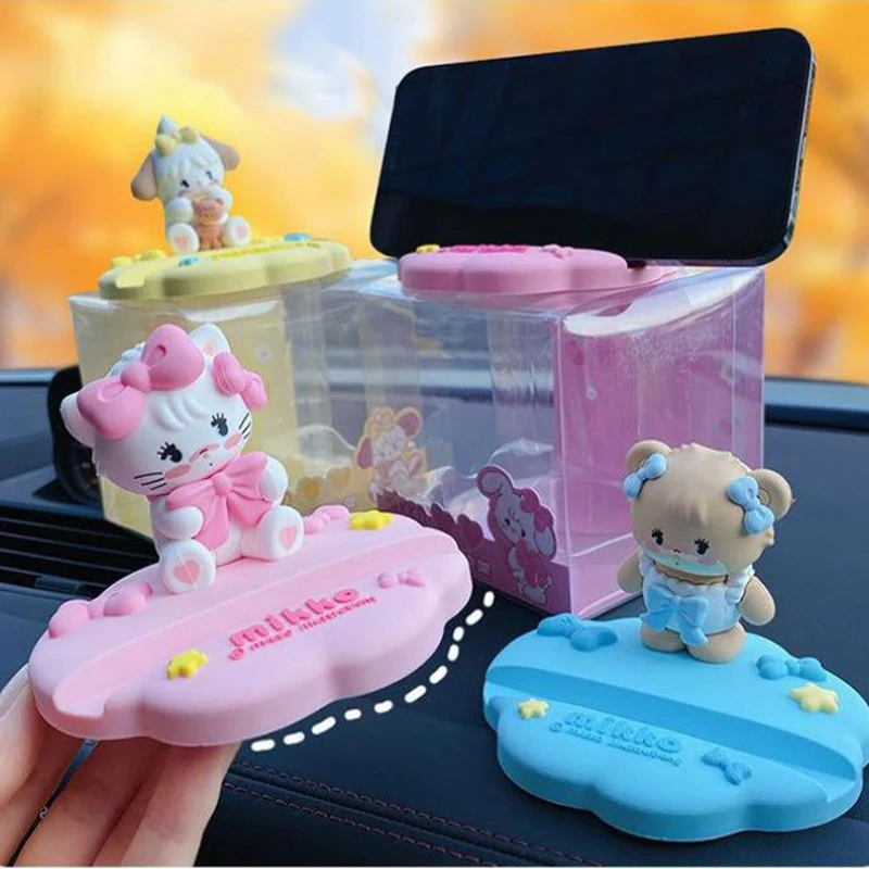 

New Kawaii Miniso Mikko Genuine Cell Phone Holder Ornament Cute Cartoon Car Ornament Creative Home Desktop Decoration for Girl