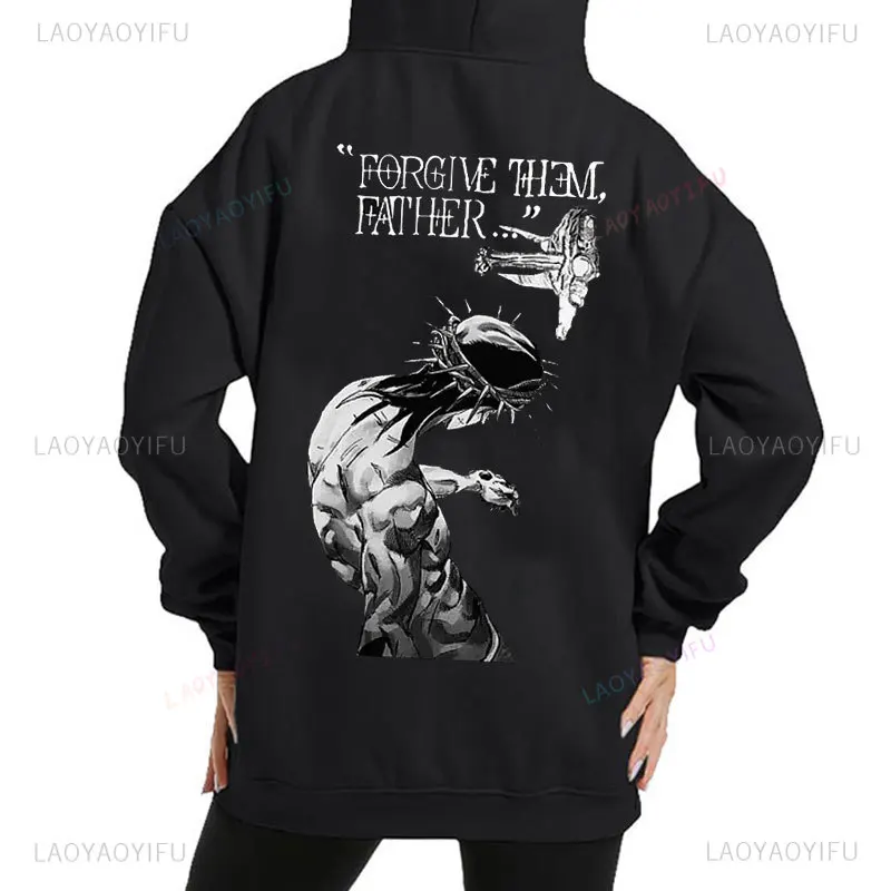 Forgive Them Father Bible Verses Print Hoodie Fall Winter Adult Streetwear Hoodie Causal Unisex Drop Shoulder Sweatshirt Tops