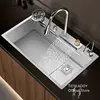 Luxury Silvery 304 Stainless Steel Waterfall Kitchen Sink High Quality Large Single Slot Multifuctional Sink Waterfall Faucet 2