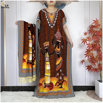 2025 New African Abaya Muslim Summer Femme Short Sleeve Dashiki Dress Loose Boubou Maxi Islam Women Casual Dress with Big Scarf 1