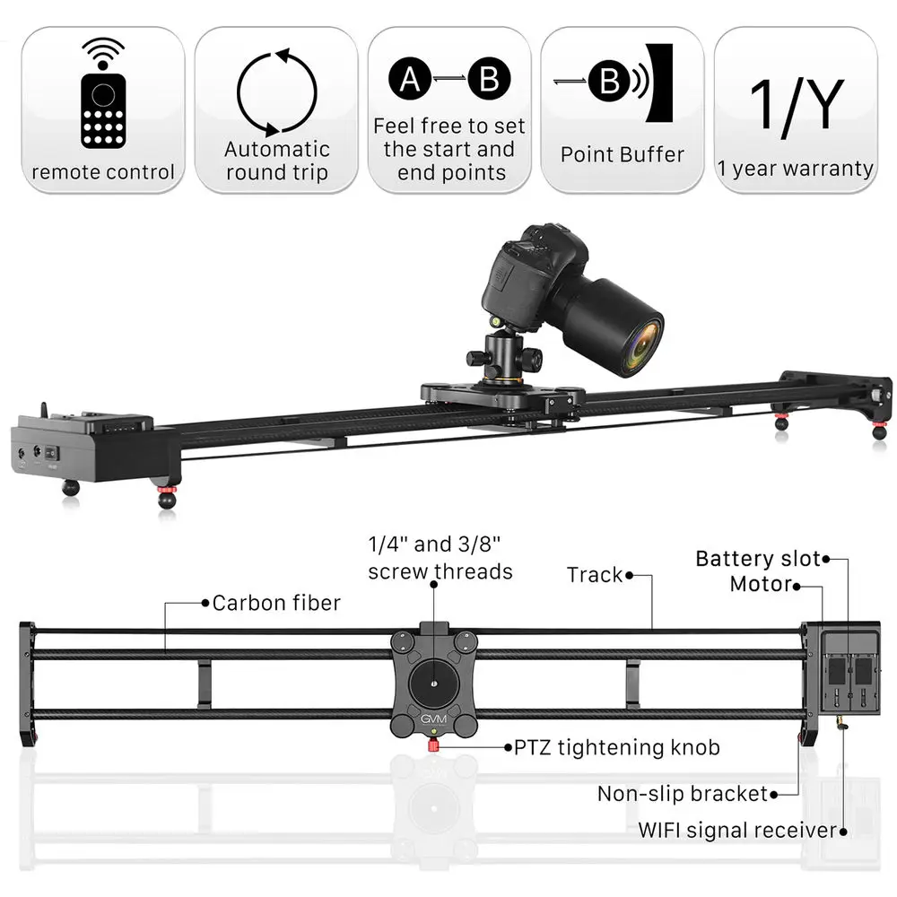 GVM GT-120WD GT-80WD Motorized Dolly Camera Slider Track Dolly Video Stabilizer Rail Carbon Fiber Material for DSLR Camcorder