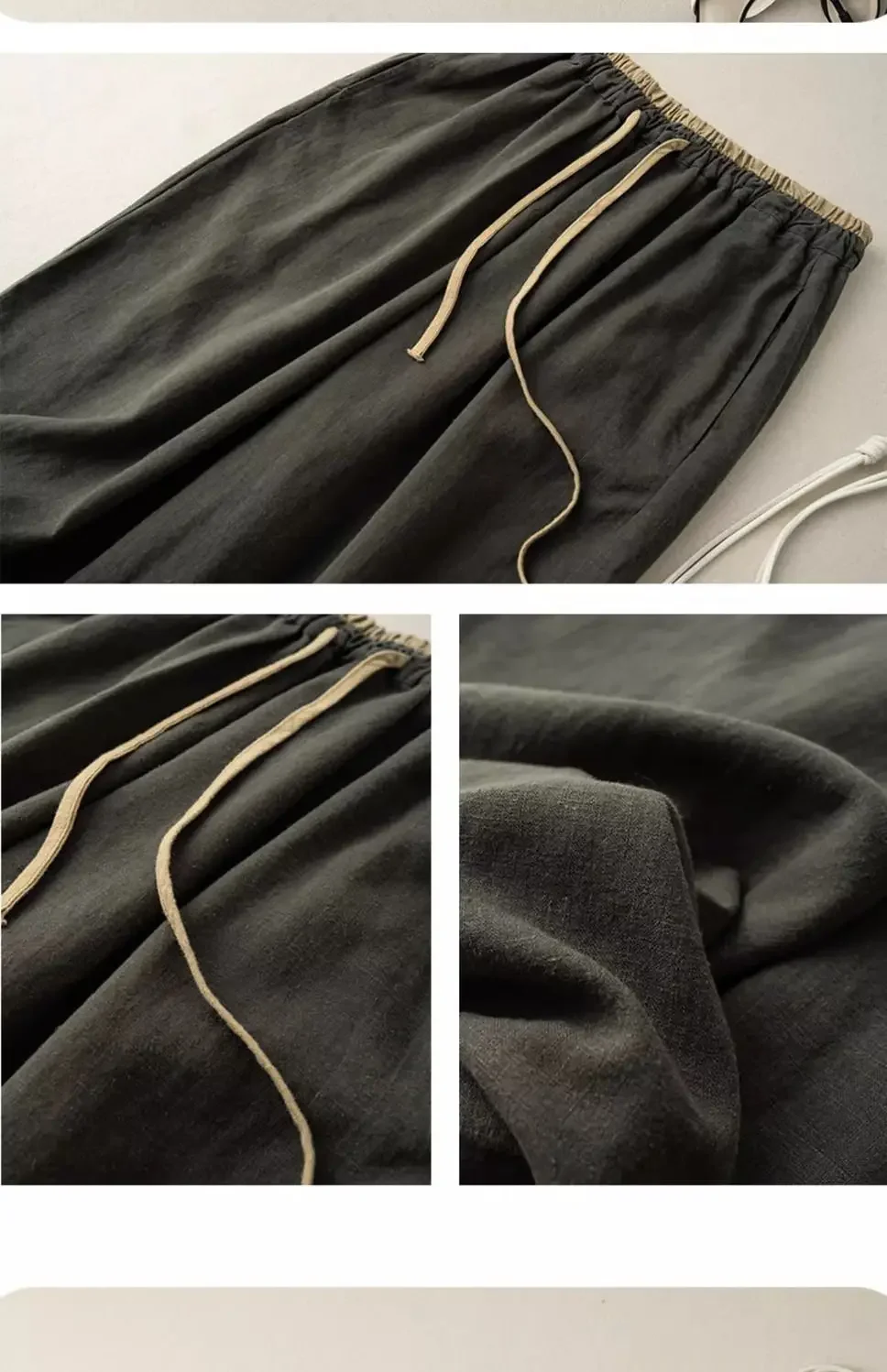 Description Picture 6 of itemElastic Drawstring Waist Casual Pants Summer Retro Cotton Linen Loose Harem Pants Basic Versatility Wide-leg Ankle-Length Pants