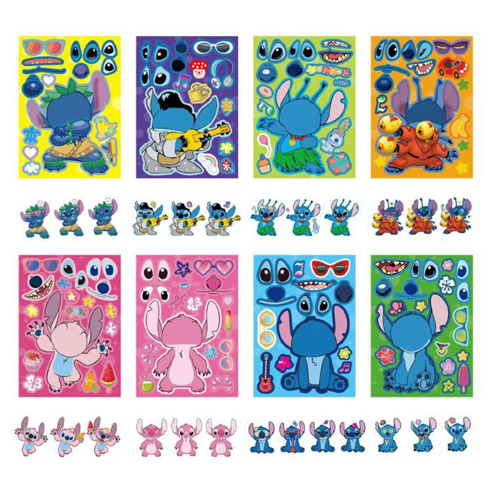 8/16sheets Kawaii Disney Stitch Puzzle Stickers Angel Cartoon Sticker Diary Scrapbooking Skateboard Motorcycle Kid Decal Toys love heart bow letters korean idol card decorative stickers diy scrapbooking diary album sticker stationery