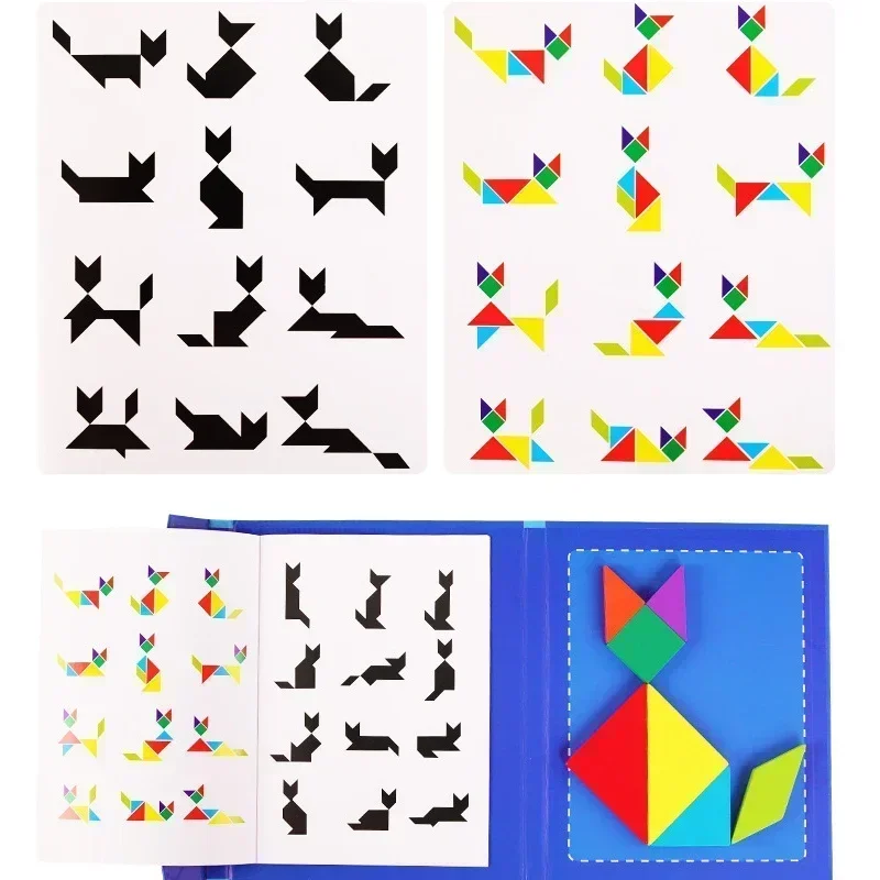 Wooden Jigsaw Magnetic Tangram Puzzle Book Educational Toys For Children Baby Kid Portable Montessori Learning Intelligence 3
