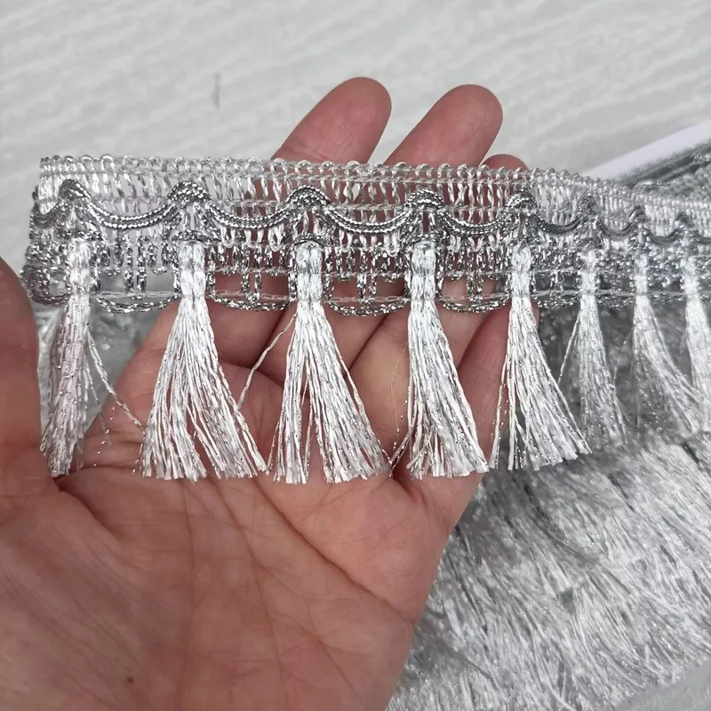 12 야드/로트 6CM 와이드 빗자루 술 식탁보 가장자리 골드 실버 작은 레이스 트림 댄스 스커트 공연 의상 드레스 프린지 장식