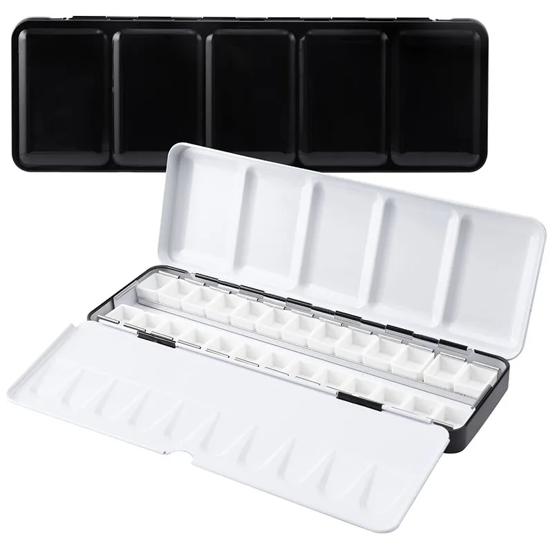 Empty Metal Watercolor Tin Palette Box With 14/26/52pcs Detachable Empty Watercolor Half Pans For DIY Travel Watercolor Palette 4