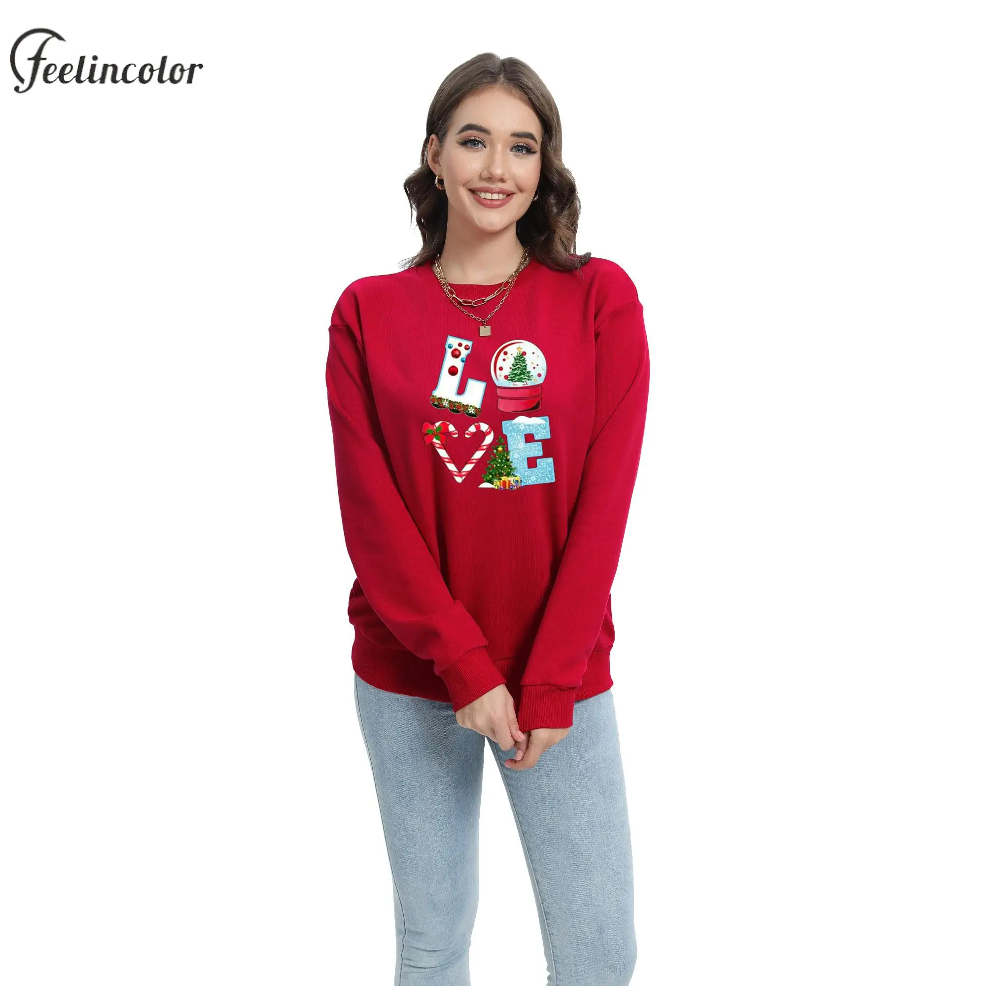 Vintage Christmas Sweatshirt Autumn Tracksuit Xmas Green New Year Adult Pullover Unisex Crewneck Carnival Female Clothing