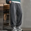 Maden Men's Casual Polar Fleece Cuffed Sweatpants Solid Color Elastic Waist Fleece-lined Pants Warm Sports Straight-leg Trousers 1