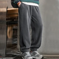 Maden Men's Casual Polar Fleece Cuffed Sweatpants Solid Color Elastic Waist Fleece-lined Pants Warm Sports Straight-leg Trousers 1
