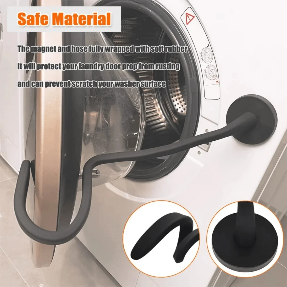 Magnetic Washer Door Prop for Front Load Machines Easy-Install Flex Design Fits Most Washers & RV Laundry Doors