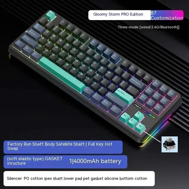 AULA F87Pro Mechanical Keyboard 2.4g/Usb/Bluetooth Tri Mode Wireless 87 Key 5 Layer Silencing Filling Suitable For Gaming+Typing 9