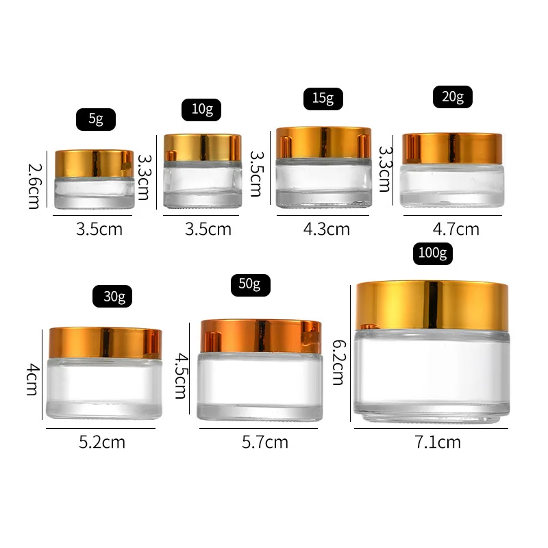 1X 5g 10g 15g 20g 30g 50g 100g glass cream jar cosmetic container cream box bottles gold lid glass bottle storage containers 2