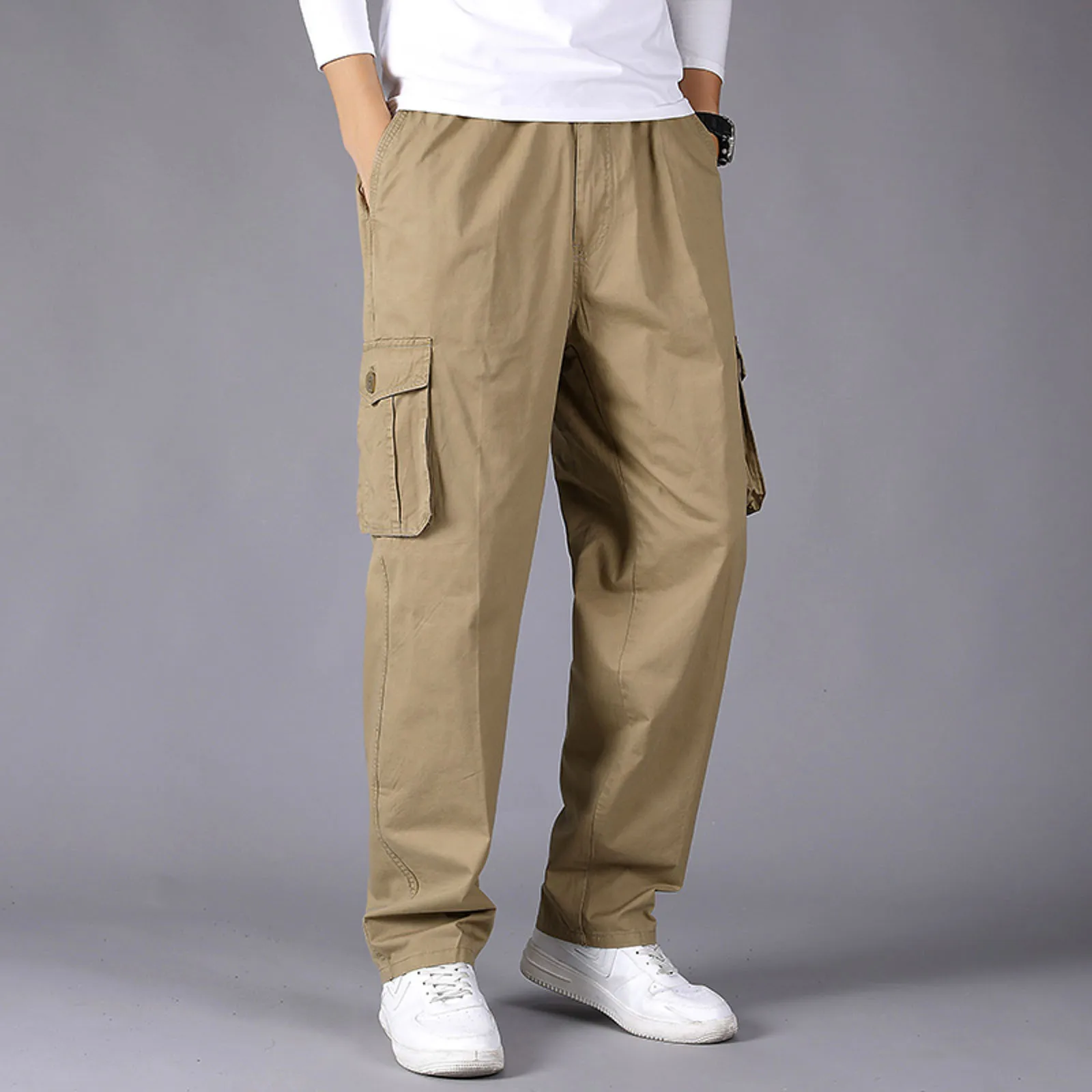 Pantalones Cargo lisos para hombre, ropa de marca a la moda, Pantalón deportivo holgado de pierna recta, pantalones informales de talla grande L-5XL, 2024