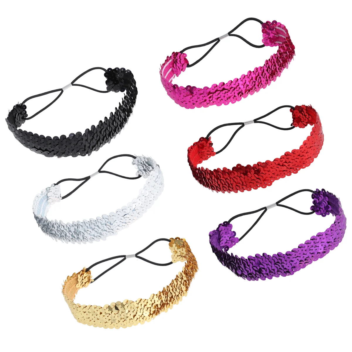 

6pcs Mermaid Sequin Headbands Reversible Shiny Hair Accessory with Elastic Cord for Women and Girls (Black + Silver + Gold +