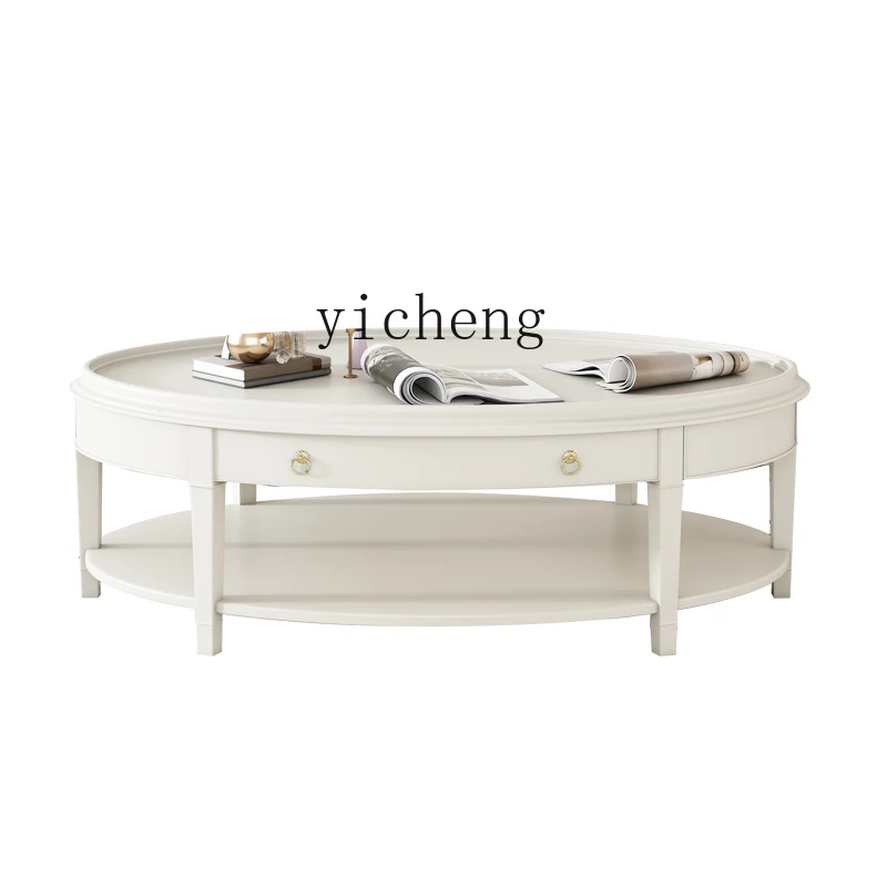 

XL Simple French Entry Lux Solid Wood Coffee Table TV Cabinet Combination Cream Style Tea Table Storage Table