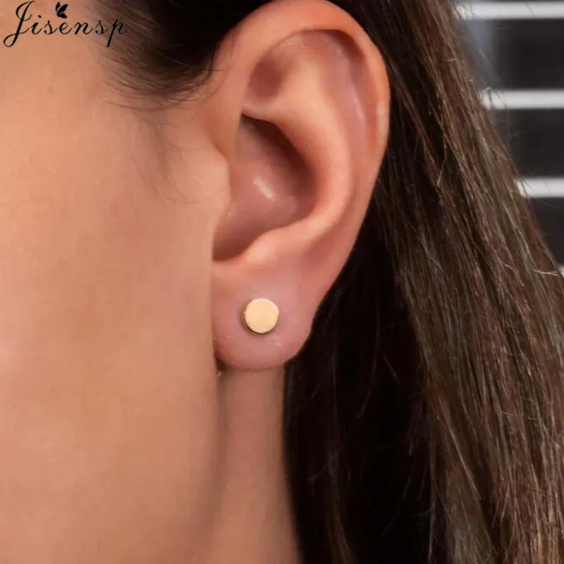 Fashion Stainless Steel Geometric Earrings Black Small Star Moon Round Triangle Ear Studs for Women Men Hip Hop Ear Jewelry 2024