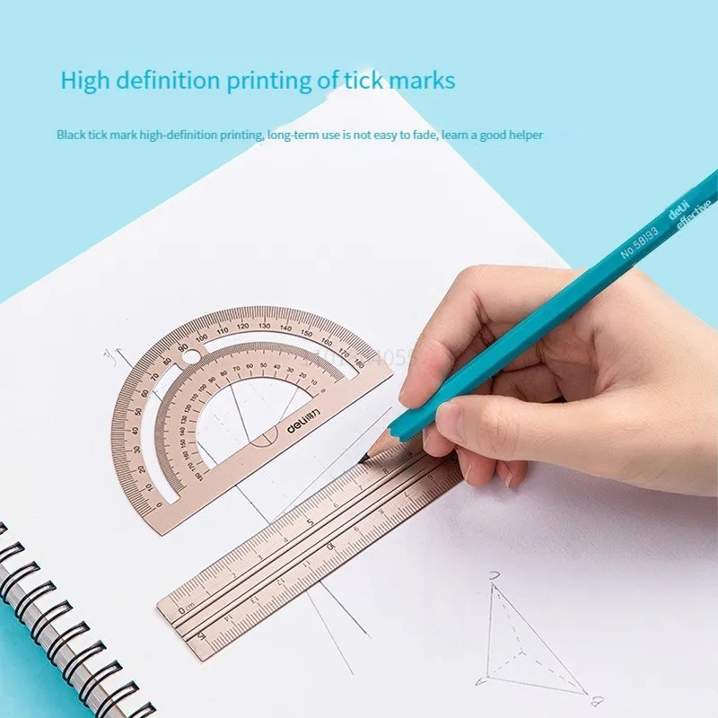 Haile 4pc/set Metal Measuring Ruler Multifunctional Combination Aluminum Alloy Ruler Triangle Protractor Drawing Deli Stationery