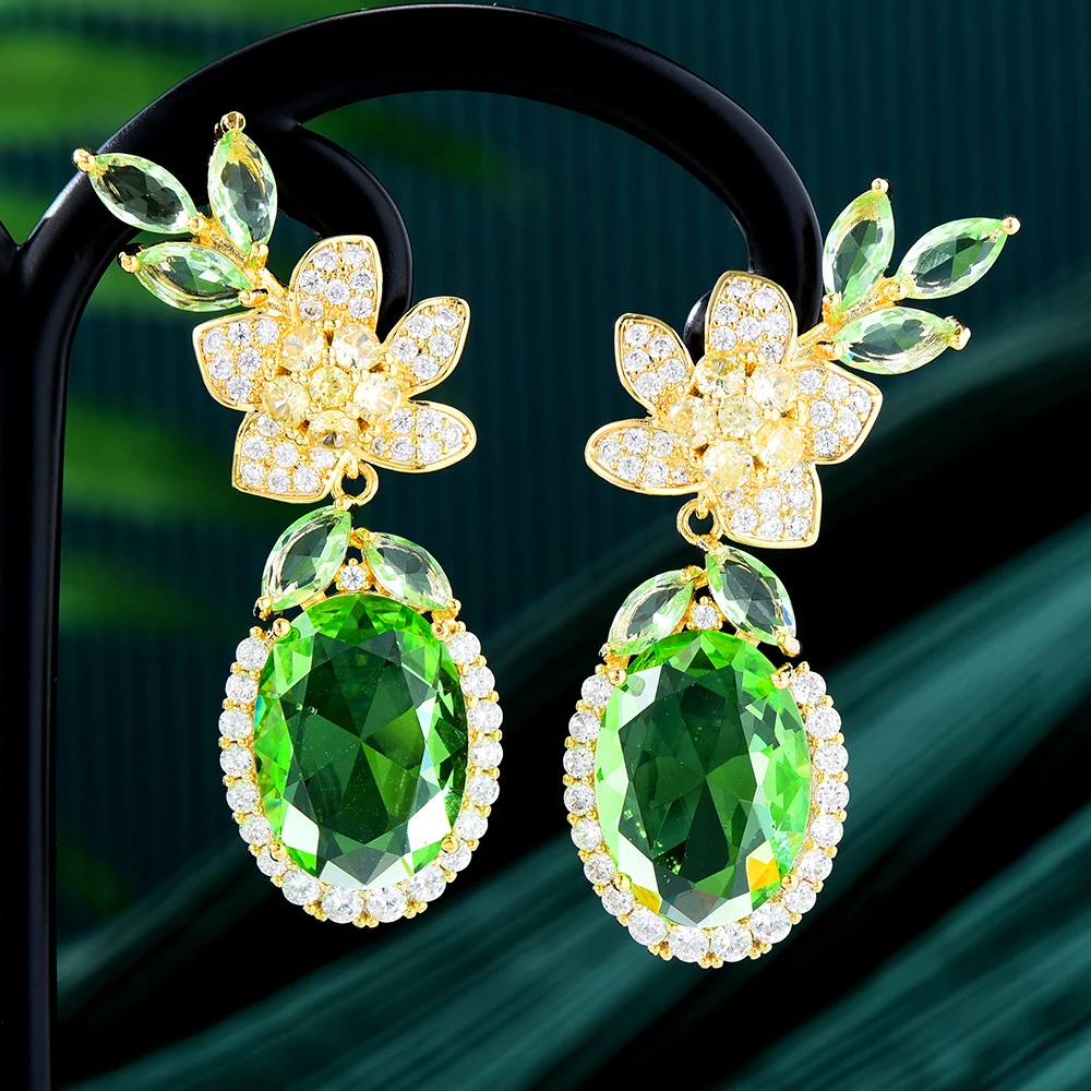 Boucles D'Oreilles Pendantes Fleur En Argent 925 Avec Zircon Cubique - Neuf Sans Emballage