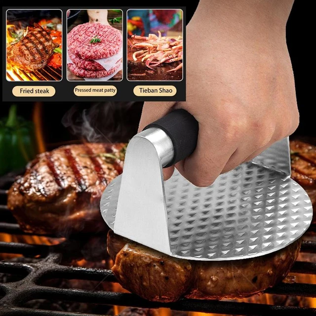 Handheld Stainless Steel Round Burger Press Non-Stick Grill Smasher  Hamburger Pressing Tool Meat Pie Maker Kitchen Tool