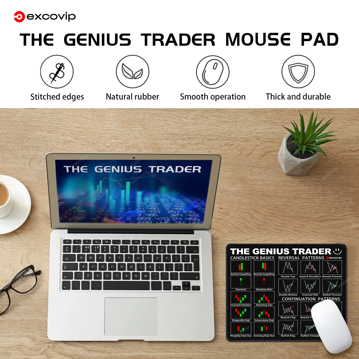Stock Market Mouse Pad Small Trader Chart Candlestick Pattern Investor Mousepad Stitched Edge Rubber Base for Office Home mouse pad
