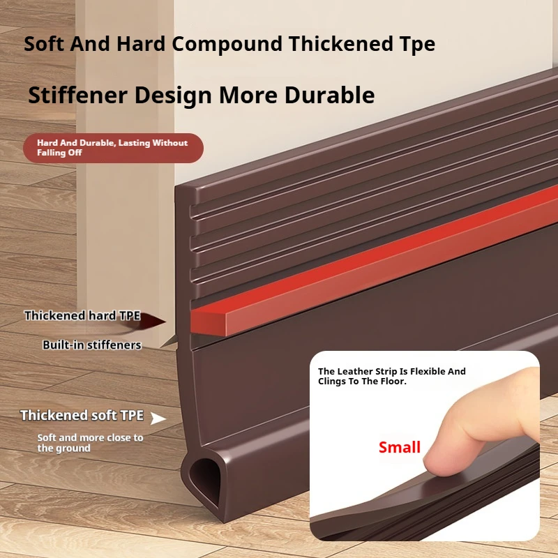1M Self-Adhesive Windproof Door Bottom Seal Strip Double Dustproof Free-Cutting TPE 4 Colors Under Door Weatherstrip