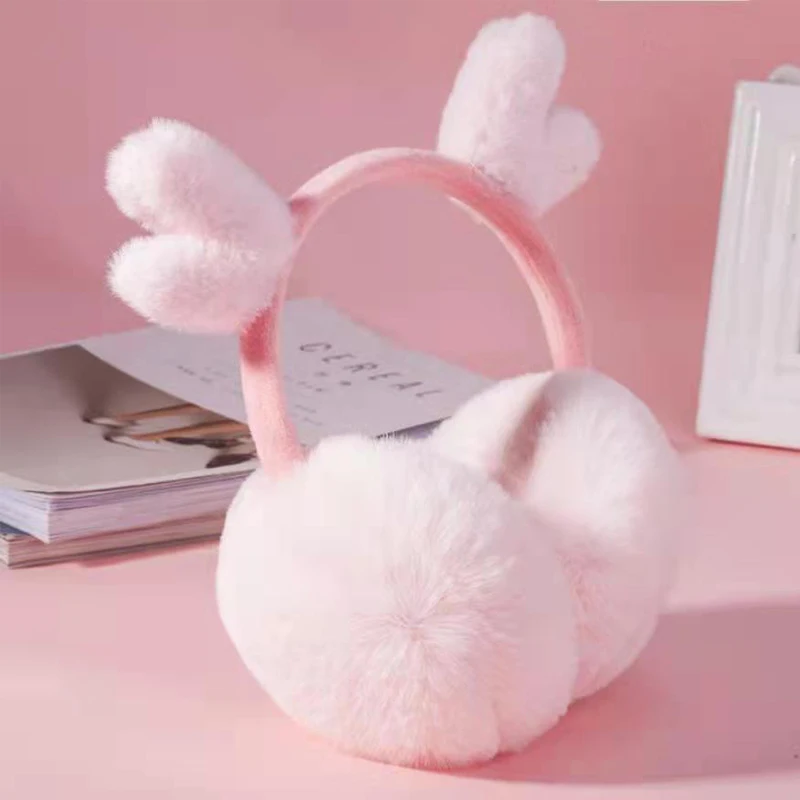 Winter Children's Warm Ear Muffs Solid Color Adjustable Foldable Cute Christmas Antlers Plush Comfortable Ear Muffs
