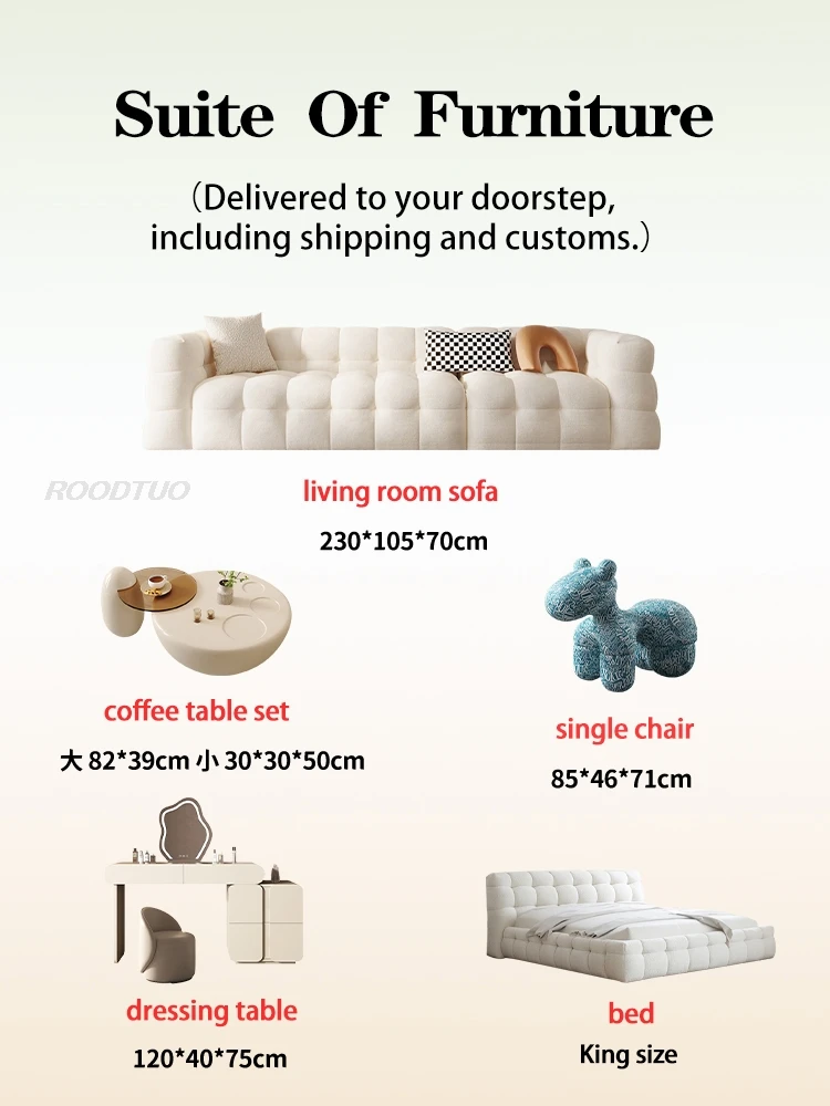 Italian Minimalist Furniture For Large And Small Apartment Living Room Sofa Solid Wood Double Bed Suite Of Household Furniture
