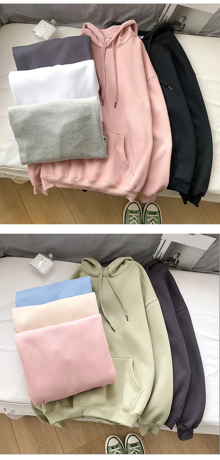 off white hoodie NoEstaMal Woman Fleece Warm Hooded Sweatshirts Solid Color Korean Streetwear Female Pullover 2022 Oversized Women Casual Hoodies oversized sweatshirt