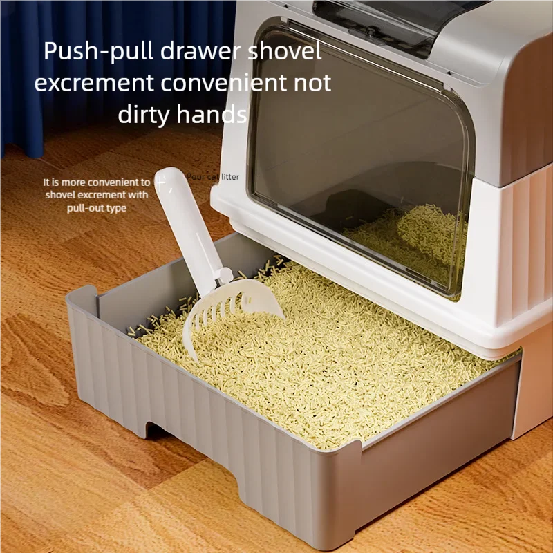 Large Foldable Cat Litter Box with Scoop - Odor Control Easy to Clean Front Entry  Top Exit
