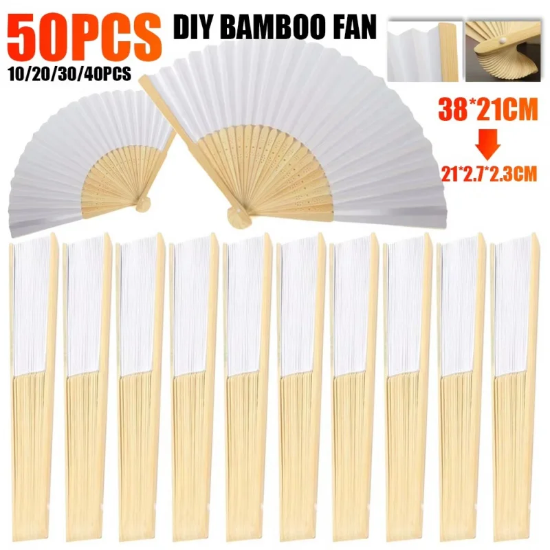 50Pieces 7Inch White Paper Folding Fan Blank for Children's Drawing DIY Hand-painted Plain Surface