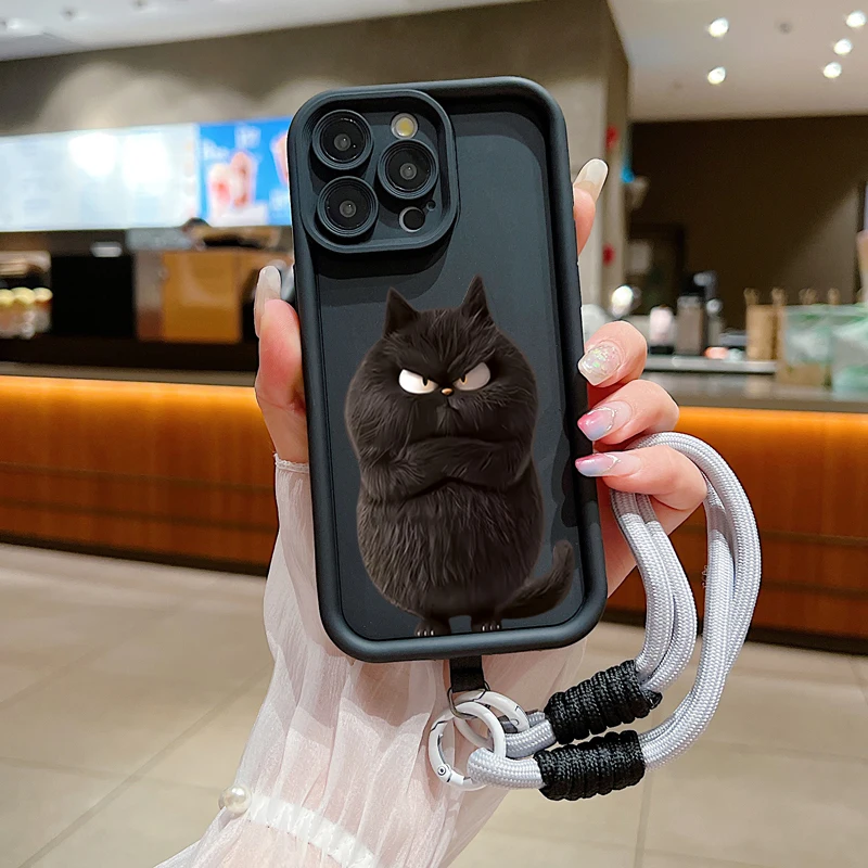 Charming Black Cat Soft Lanyard Rope Phone Case Cover