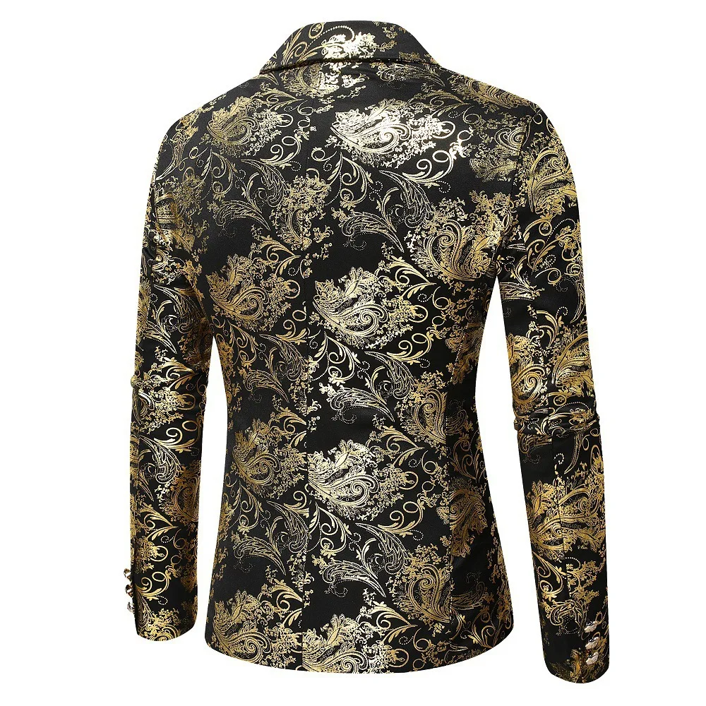 Printed Men Suit Jacket Single Button Fashion Man Clothes Nightclub DJ Singer Stage Casual Gold Silver Male Slim Fit Blazer Coat
