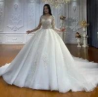 2025 Luxury Women's Wedding Dress A-Line Lace Stickers Elegant Long Sleeve Princess Square Collar Bridal Gowns Formal Customized 1