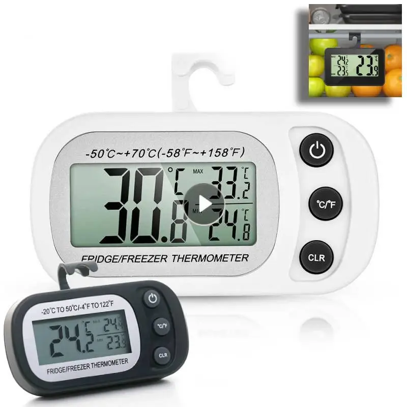 Refrigerator Thermometer Digital Fridge Freeze Room Thermometer Waterproof  Large LCD Display Max/Min Record Function, White