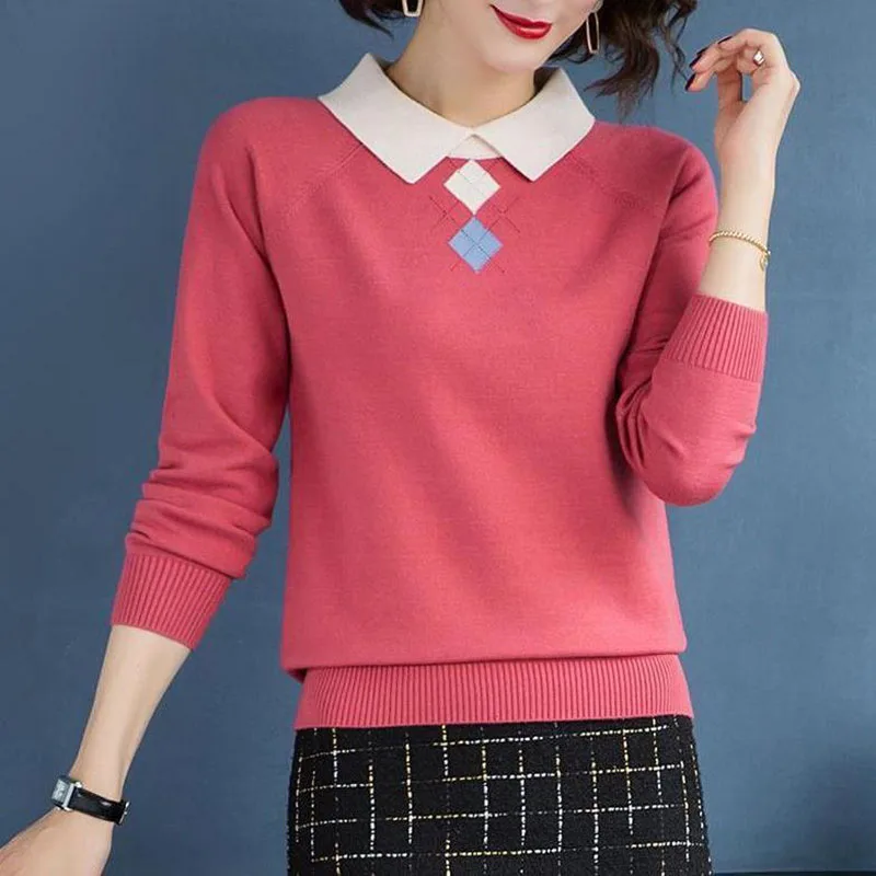 

Fashion Peter Pan Collar Spliced Loose All-match Sweater Women's Clothing 2023 Autumn Winter New Casual Pullovers Korean Tops